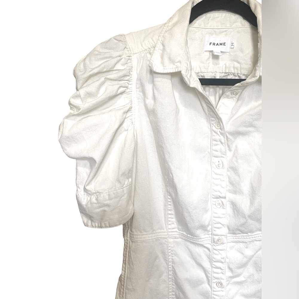 FRAME | White Denim Shirt Dress | Size Small - Picture 4 of 11